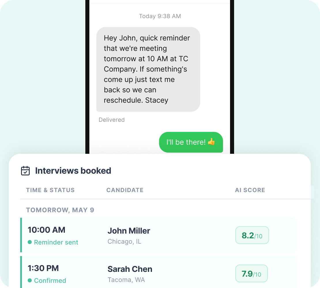 Anti-ghosting SMS reminders and interview confirmations